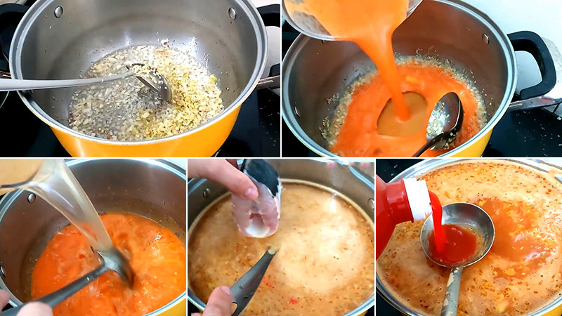 alt: Cho cá tầm vào nồi nước lẩu