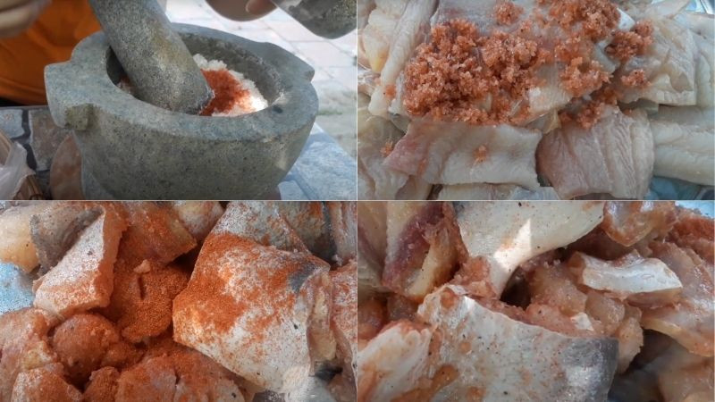 alt="Ướp cá tra với gia vị"