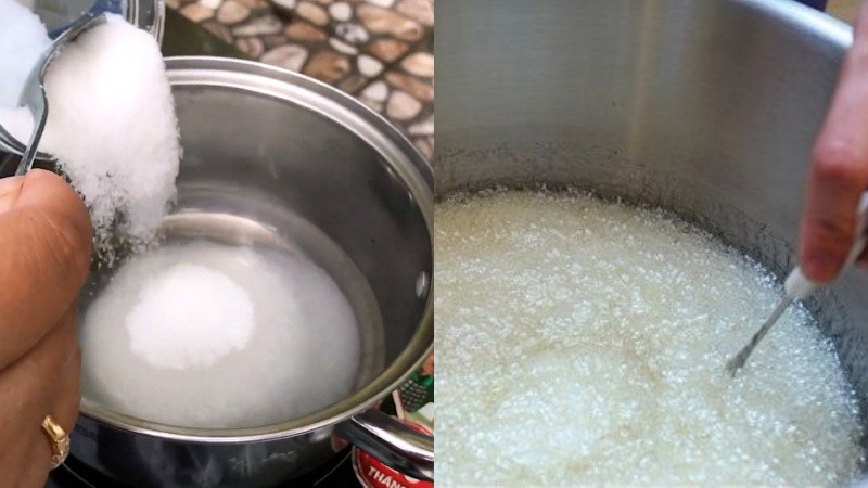 Hình ảnh nấu nước đường làm kẹo dồi
